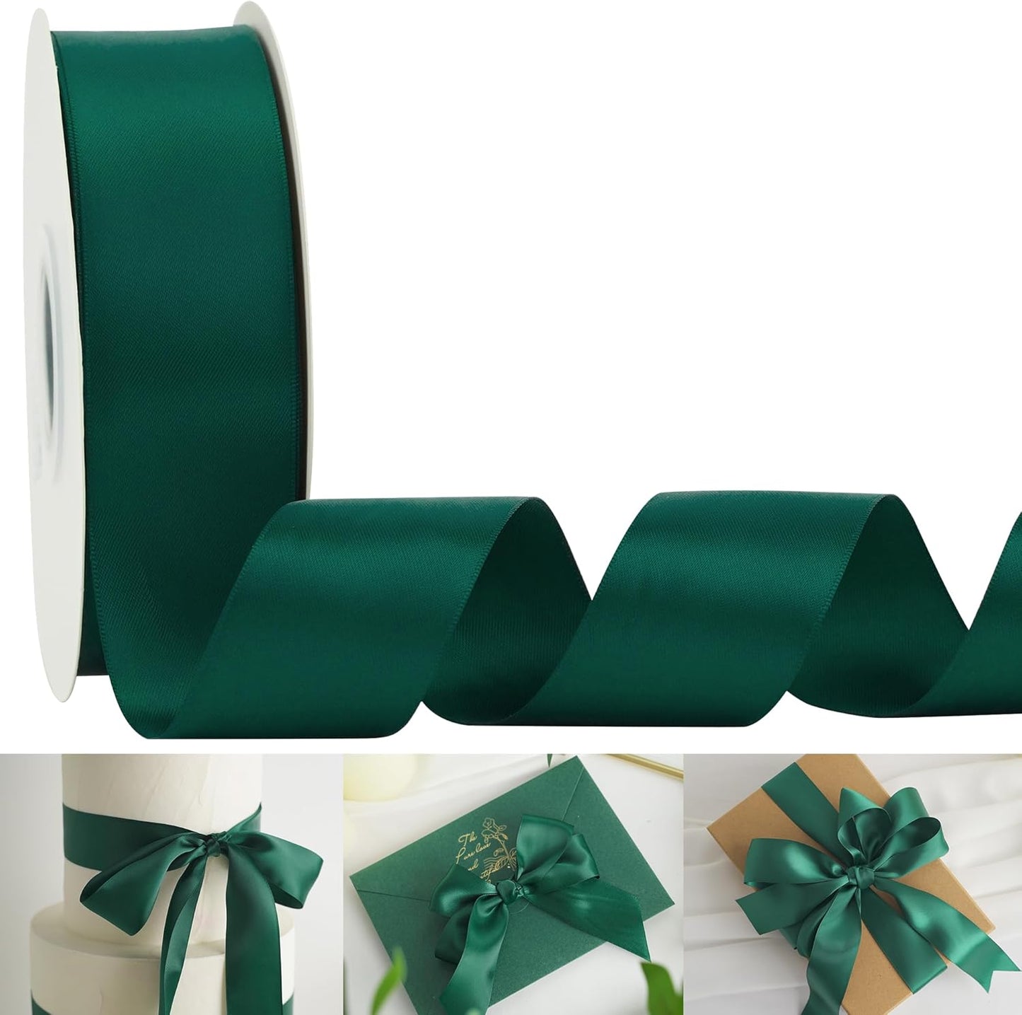 HUIHUANG 1-1/2 inch Hunter Green Ribbon Double-Faced Satin Ribbon 50 Yards Dark Green Ribbon for Crafts, Gift Wrapping, Flower Bouquet Wrap, Invitations, Holiday Decor, Bows Making