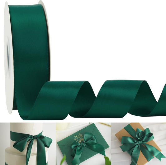 HUIHUANG 1-1/2 inch Hunter Green Ribbon Double-Faced Satin Ribbon 50 Yards Dark Green Ribbon for Crafts, Gift Wrapping, Flower Bouquet Wrap, Invitations, Holiday Decor, Bows Making