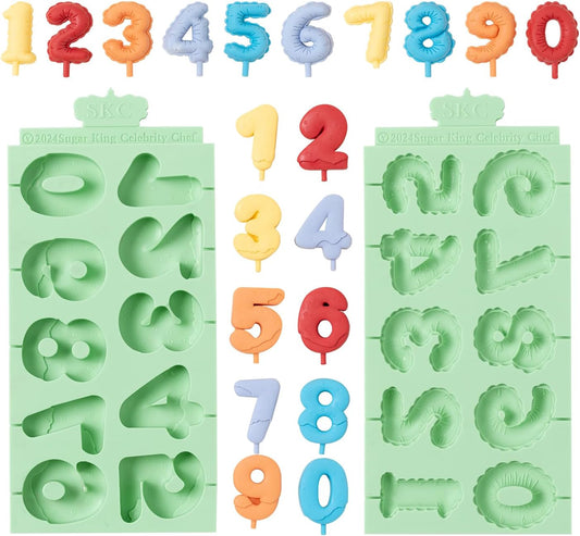 KALAIEN Number Silicone Mold, 2 Pack 3D Chocolate Molds Silicone Number 0-9, Number Cake Molds for Chocolate Fondant Polymer Clay, XNJ2613