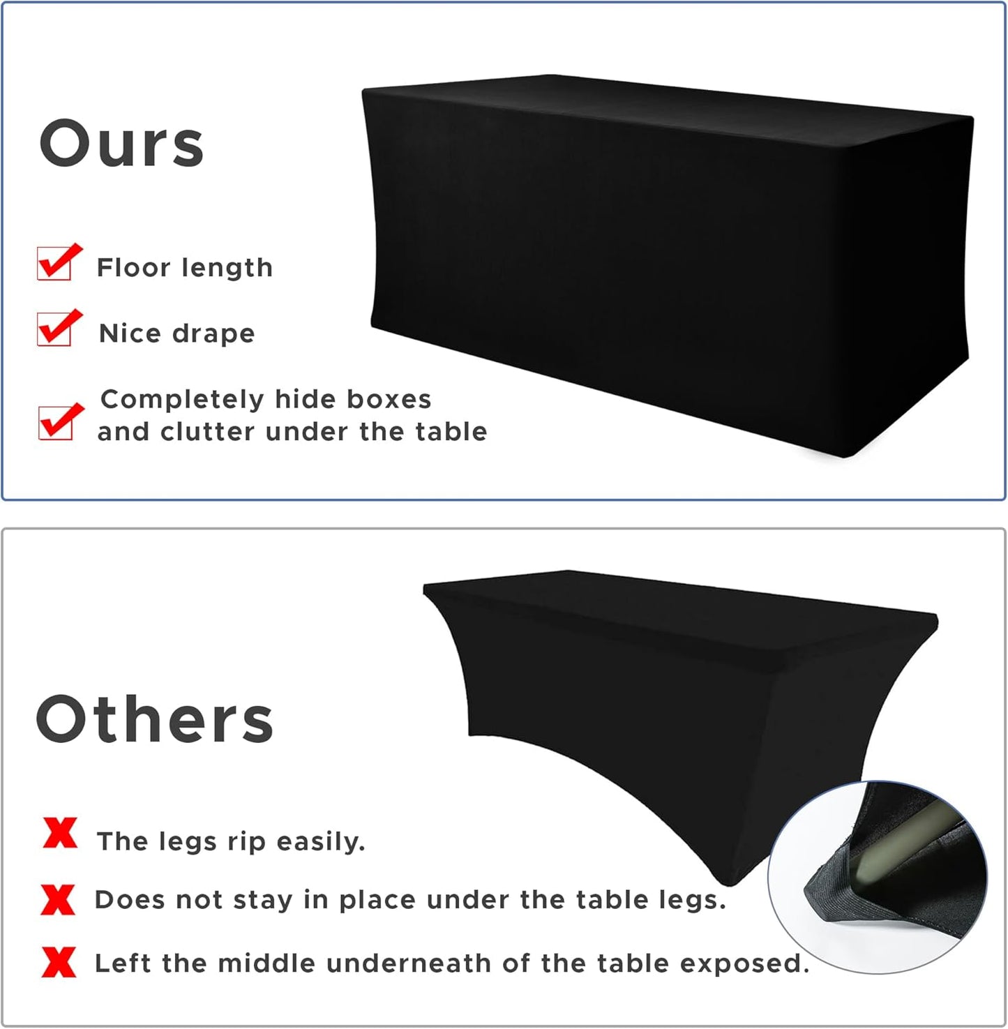 Nasitos Black Fitted Table Covers for 5 Foot Tables - 60 x 30 Inch - 4 Pack Stretch Spandex Rectangle Table Clothes, Fabric Tablecloths for Parties, Trade Show, Craft Show, Birthday