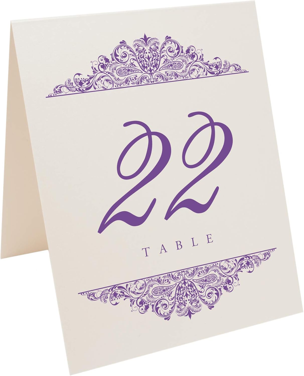 Paisley Wedding Table Numbers (Select Color/Quantity), Champagne, Purple, 1-150, Double Sided, Tent or Use in a Stand, Great for Parties & Restaurants - Made in the USA