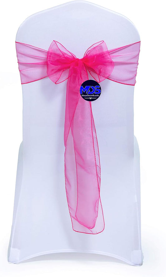 MDS Pack of 10 PCS Organza Chair Sashes Wider Dining Chair Bows Ribbon Tie Back for Wedding Party Birthday Bridal Shower Reception Event Banquet Home Chair Cover Decoration - Magenta