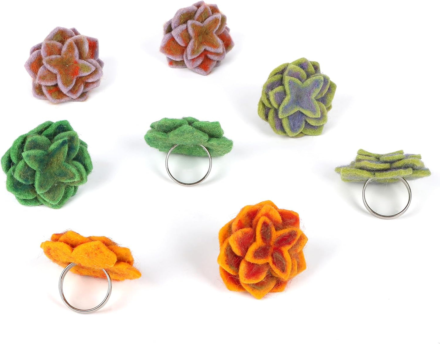 Wool Felt Napkin Ring Set of 8 - Elegant Flower Spring & Farmhouse Table Décor with Silver Electroplated Metal Alloy Base - Perfect for Banquet Table Decor & Daily Use (Multi) - CLEENTABLE