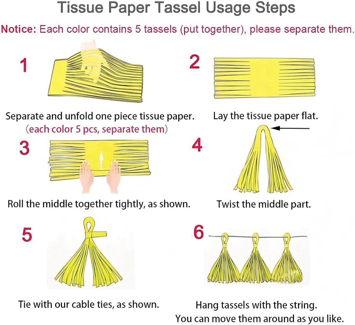 ZOOYOO Tassel Garland Tissue Paper Tassel Banner Table Decor, DIY Kits for Wedding,Halloween Party Decorations,Pack of 15 (Hot Pink Black)