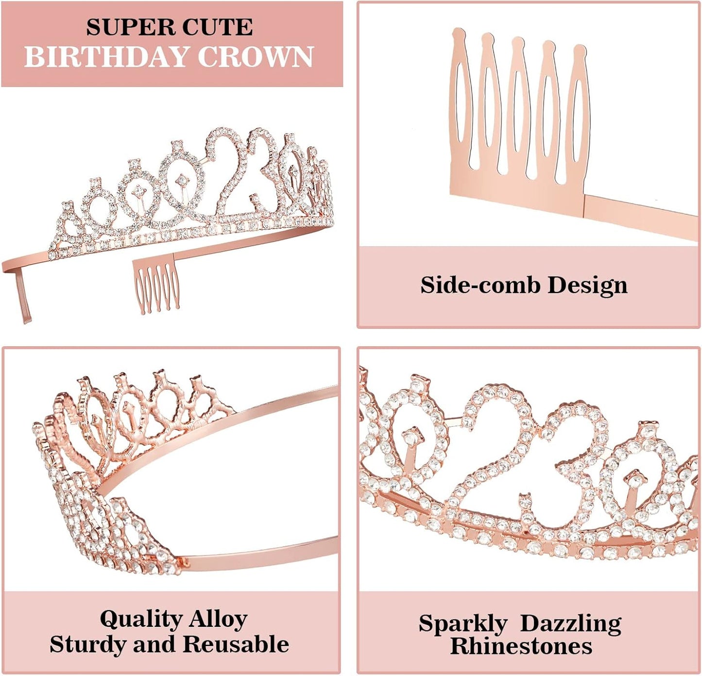 23 Birthday Decorations for Women Including Sash and Tiara, Cake Topper and Candles, 23rd Birthday Gifts for Women, Rose Gold Party Decor Supplies