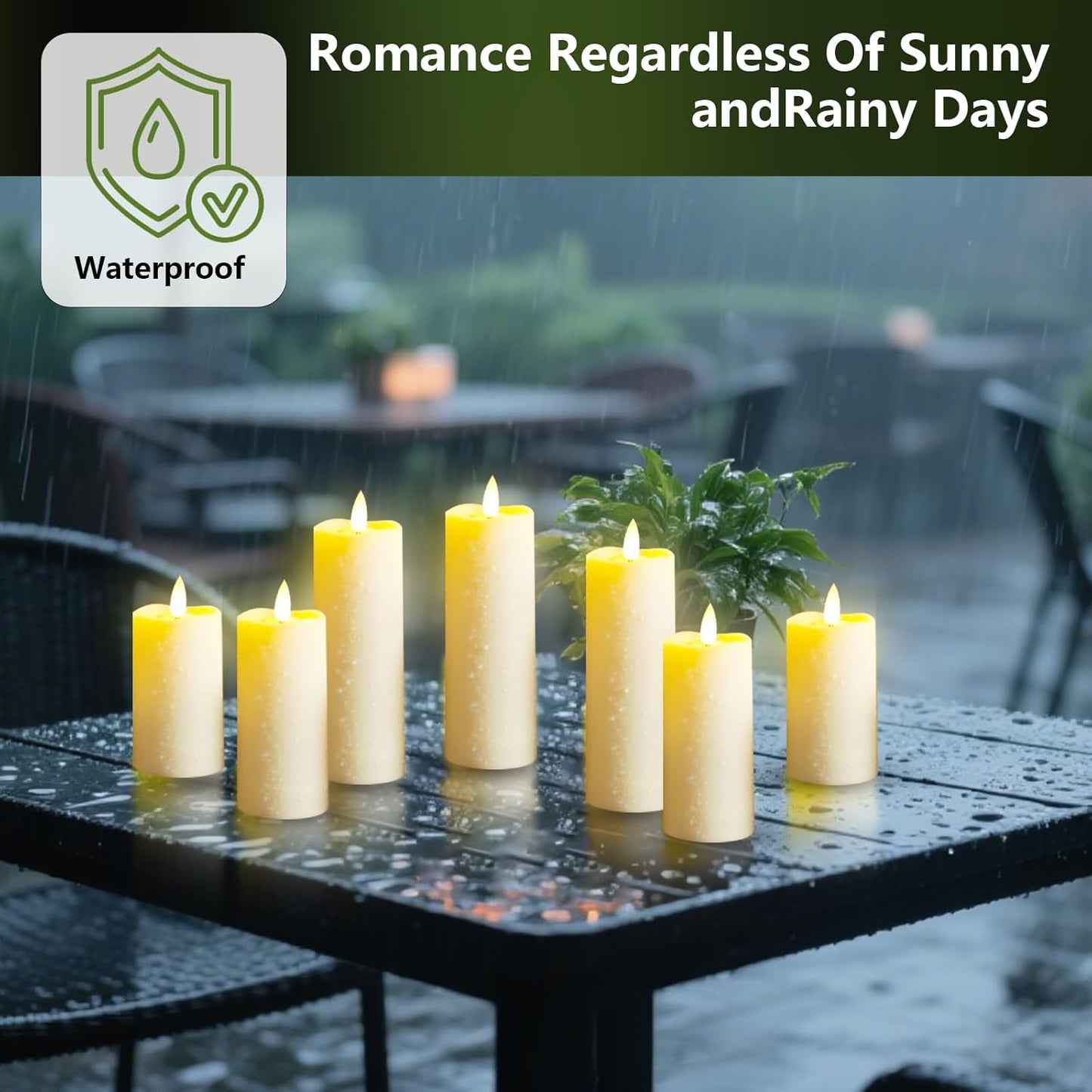 Plastic Waterproof Outdoor flameless Candles, LED Candles, with Remote Control and Timer, Battery-Powered Candles, Suitable for Camping, courtyards and Home Decoration,Set of 9（Ivory）