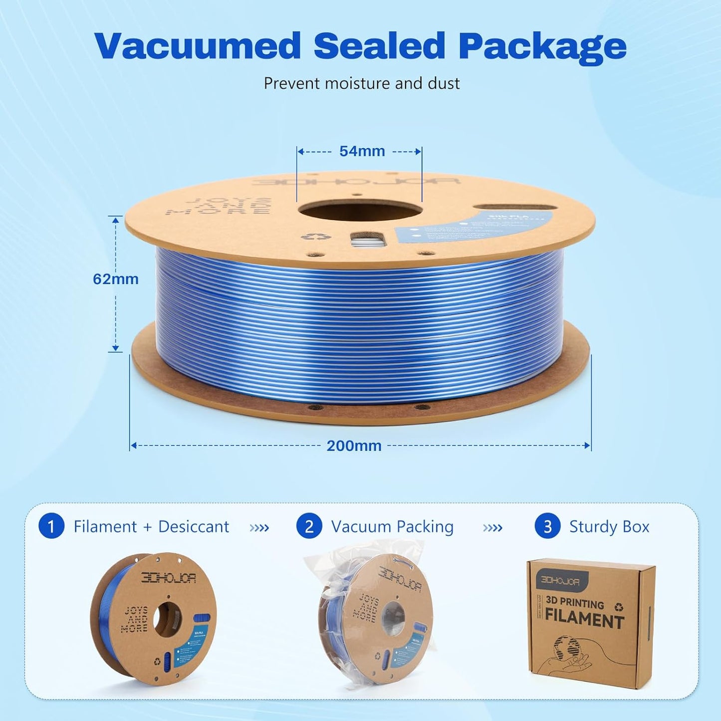 Silk PLA Filament 1.75mm Blue Silver Dual Color PLA 3D Printer Filament 2 in 1 Coextrusion 1KG Spool(2.2lbs) 3D Printing Filament Dimensional Accuracy +/- 0.03mm Fits for Most FDM 3D Printers