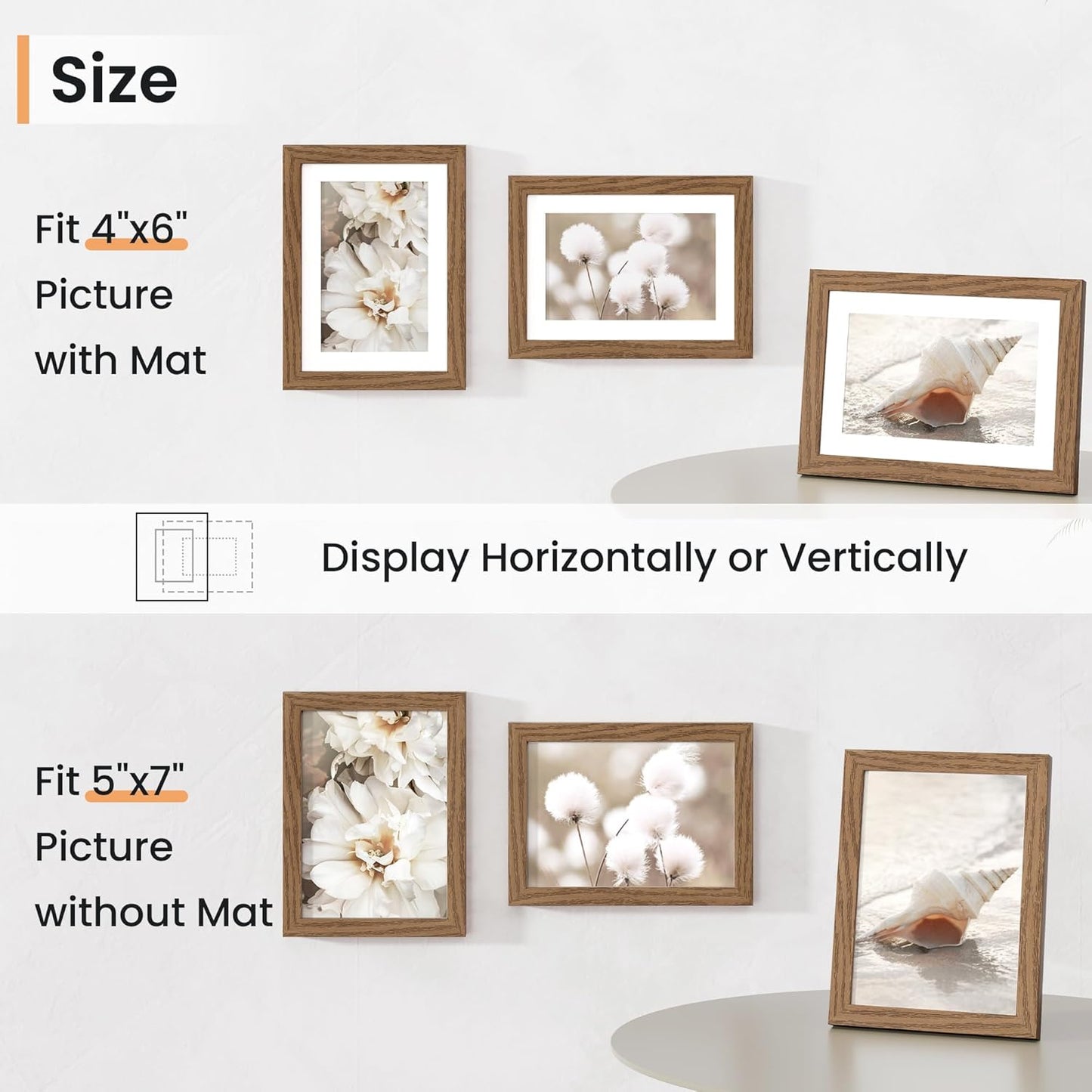 5x7 inch Picture Frame, 5x7 Photo Frames with 4x6 Removable Mat - High Definition Plexiglass - Vertical and Horizontal Display - Wall Hanging Frame - Walnut Color, 12 Pack