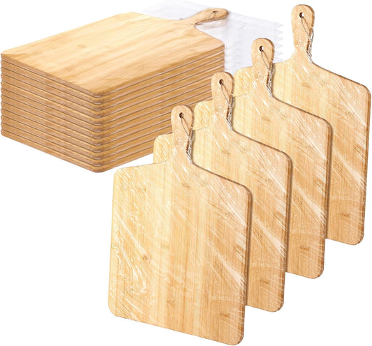 Patelai 12 Packs Wooden Cutting Board Set with Handles Large Kitchen Serving Plain Chopping Board Bulk Gifts for Mom for Vegetables Meat Pizza Cheese Fruit Bread(Bamboo,17 x 13 Inch)