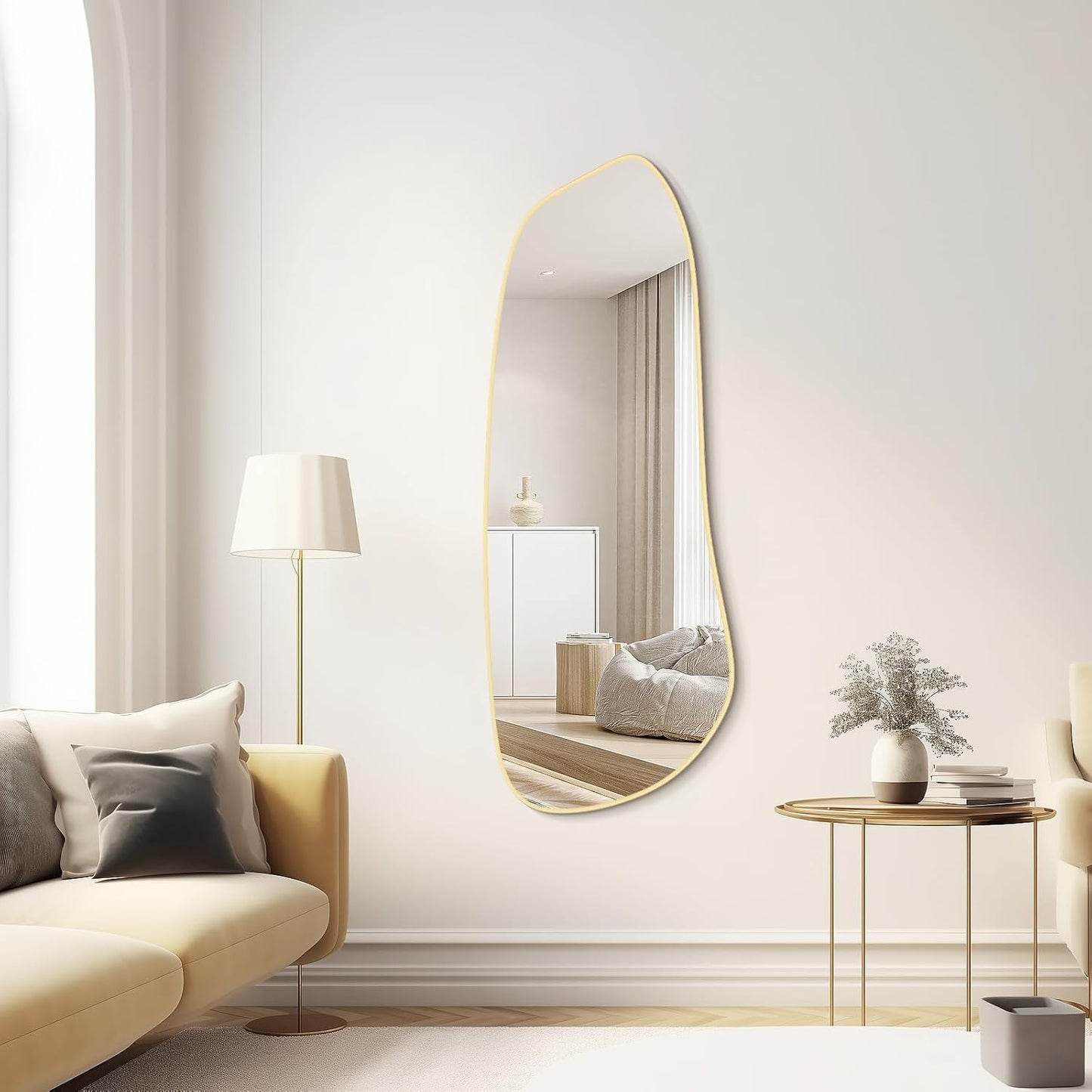 WallBeyond Irregular Wall Mirror, Asymmetrical Mirror Wall Mounted with Gold Framed for Living Room, Bathroom, Bedroom, Entryway Wall Decor, 46"×18", Gold