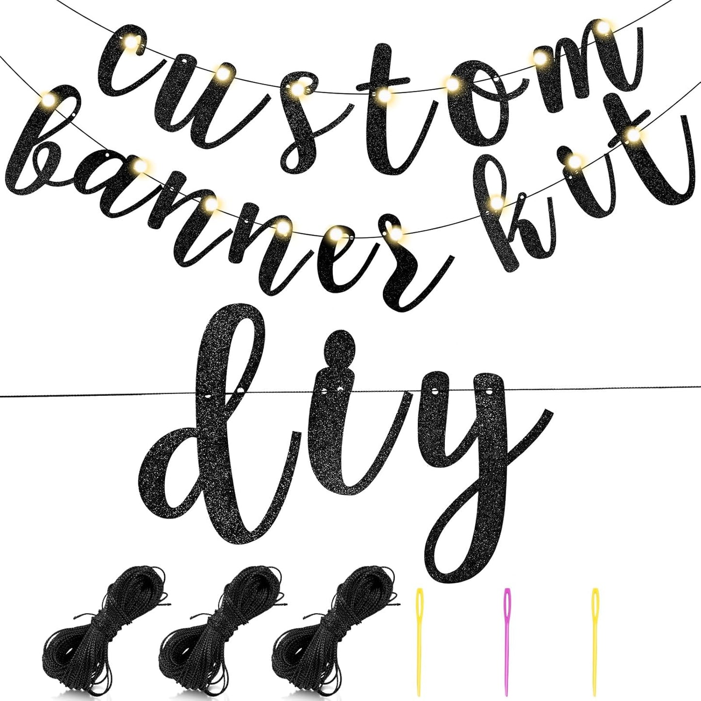 TaoBary 167 Pcs DIY Banner Kit Happy Birthday Glitter Banner Customizable Glitter Make Your Own Kit 162 Letters Symbols and Numbers 3 Rope for Birthday Halloween Wedding Christmas(Black)