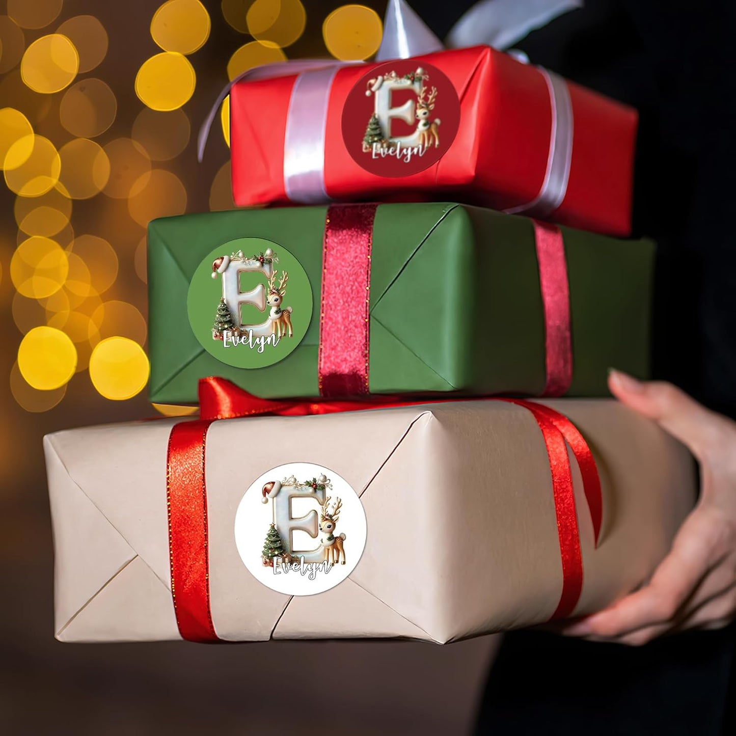 Personalized Christmas Stickers - Custom Name Waterproof Christmas Gift Tags for Gift Box Xmas Holiday Decorations Party Favors - 30 Stickers (Elk)
