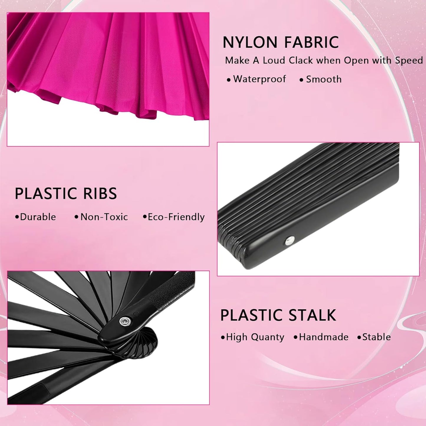 13inch Large Rave Fan Popping Clacking Fans for Line Dancing,Hand Fans for Women Foldable,Boots on The Ground Fan,Portable for Outdoor,Wedding,Party,Decoration (1pcs Pink)
