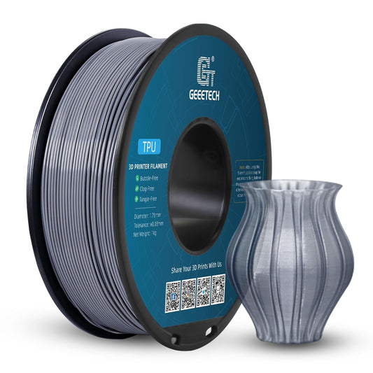 Geeetech TPU Filament 1.75mm, Shore 95A Flexible 3D Printer Filament with High Elasticity, 1KG (2.2lbs) Spool, Dimensional Accuracy ±0.03mm, Fits Most FDM Printers (Clear Silver)