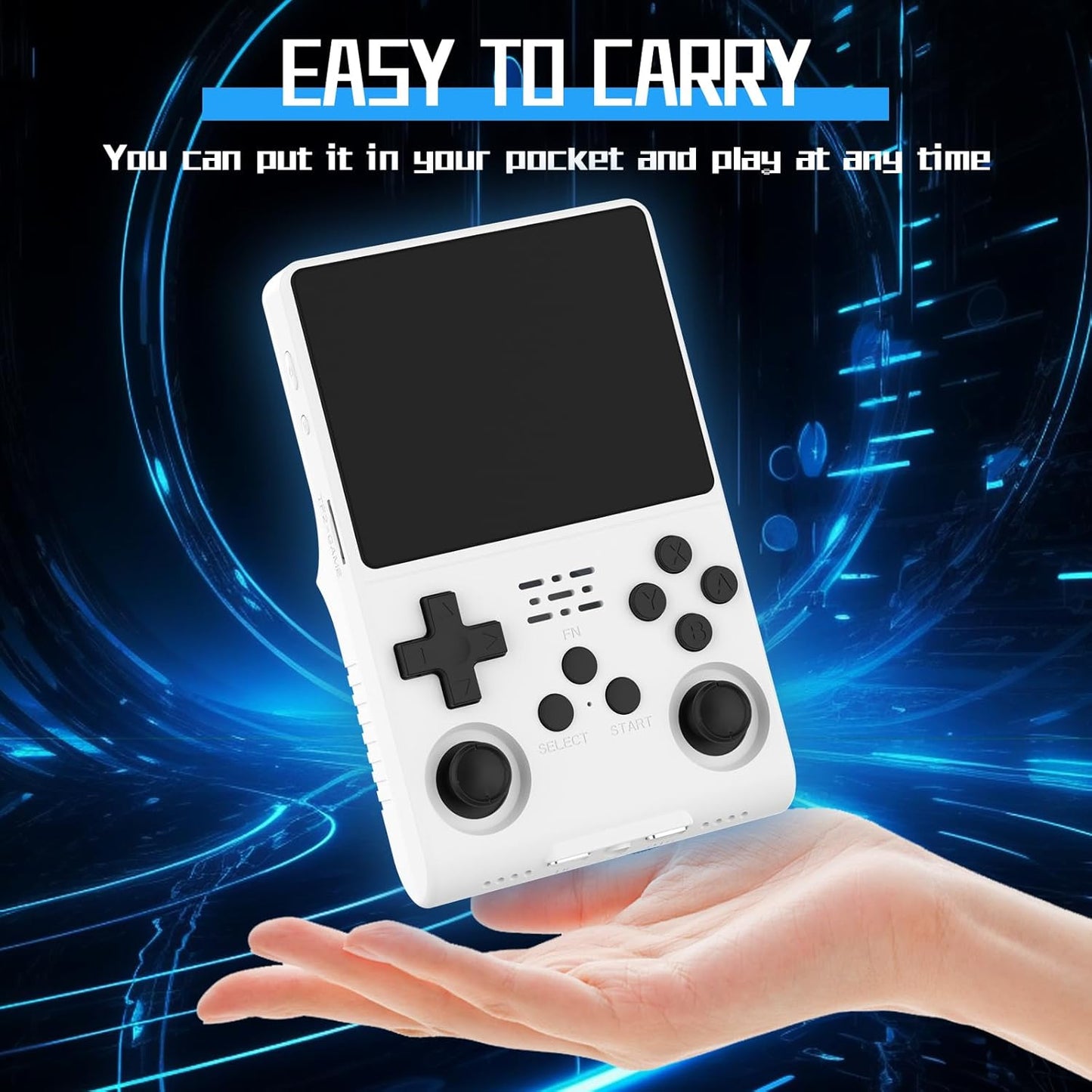 FVBADE[30000 in 1] R40S PRO Handheld Game Console 3.5 inch IPS Screen Mini Retro Console 3800mAh Portable Pocket Arcade 45+ Mainstream Emulator 256G TF Card Transparent.(White)