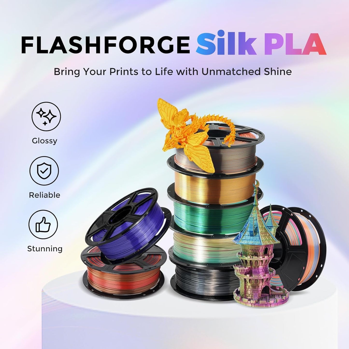 Flashforge 3D Printer Filament Silk PLA 1.75mm 1kg Spool-Dimensional Accuracy +/- 0.02mm (Blue)