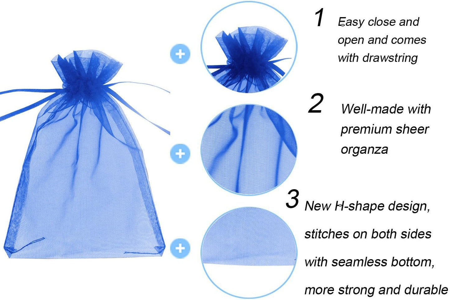 Wudygirl 100pcs 5X7 Blue Organza Bags with Drawstring Jewelry Lipstick Cosmetics Pouches Baby Shower Party Wedding Favor Candy Bags(Blue 5X7)