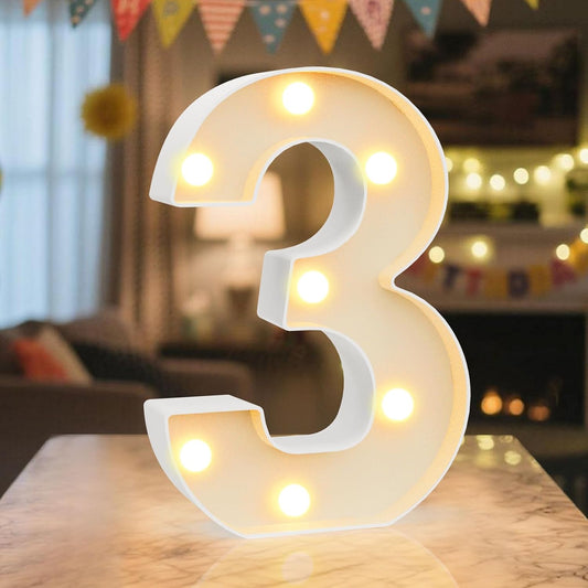 LED Marquee Light Up Numbers Sign - Lighted Birthday Numbers Sign for Birthday Party Decoration, Bar Wall, Home, Table Room, Wedding and Christmas Decorations, Number 3