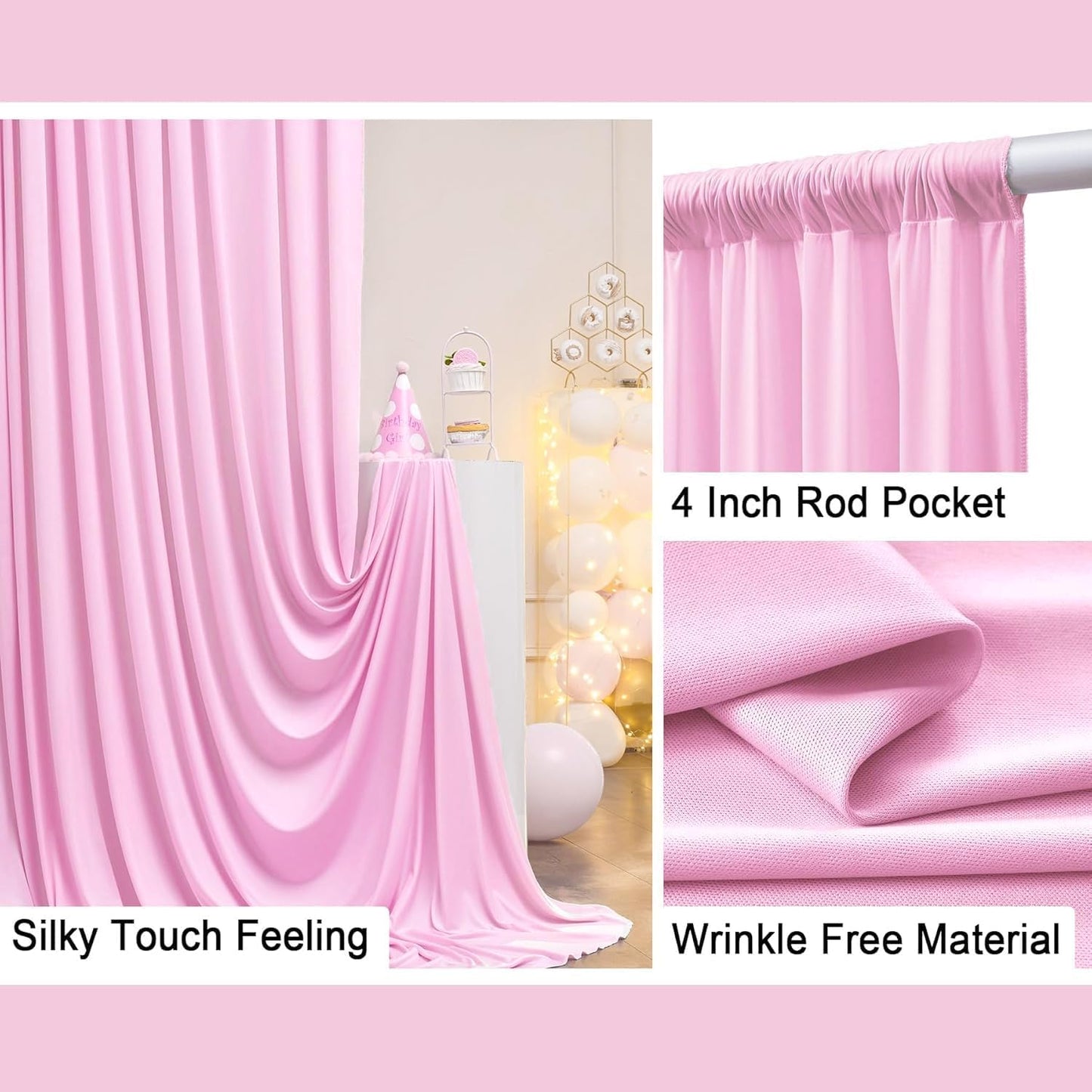 40 ft x 10 ft Wrinkle Free Baby Pink Backdrop Curtain for Parties, 8 Panels 5ftx10ft Polyester Photo Backdrop Drapes for Baby Shower Birthday Party Photography Wedding Backdrop Stand