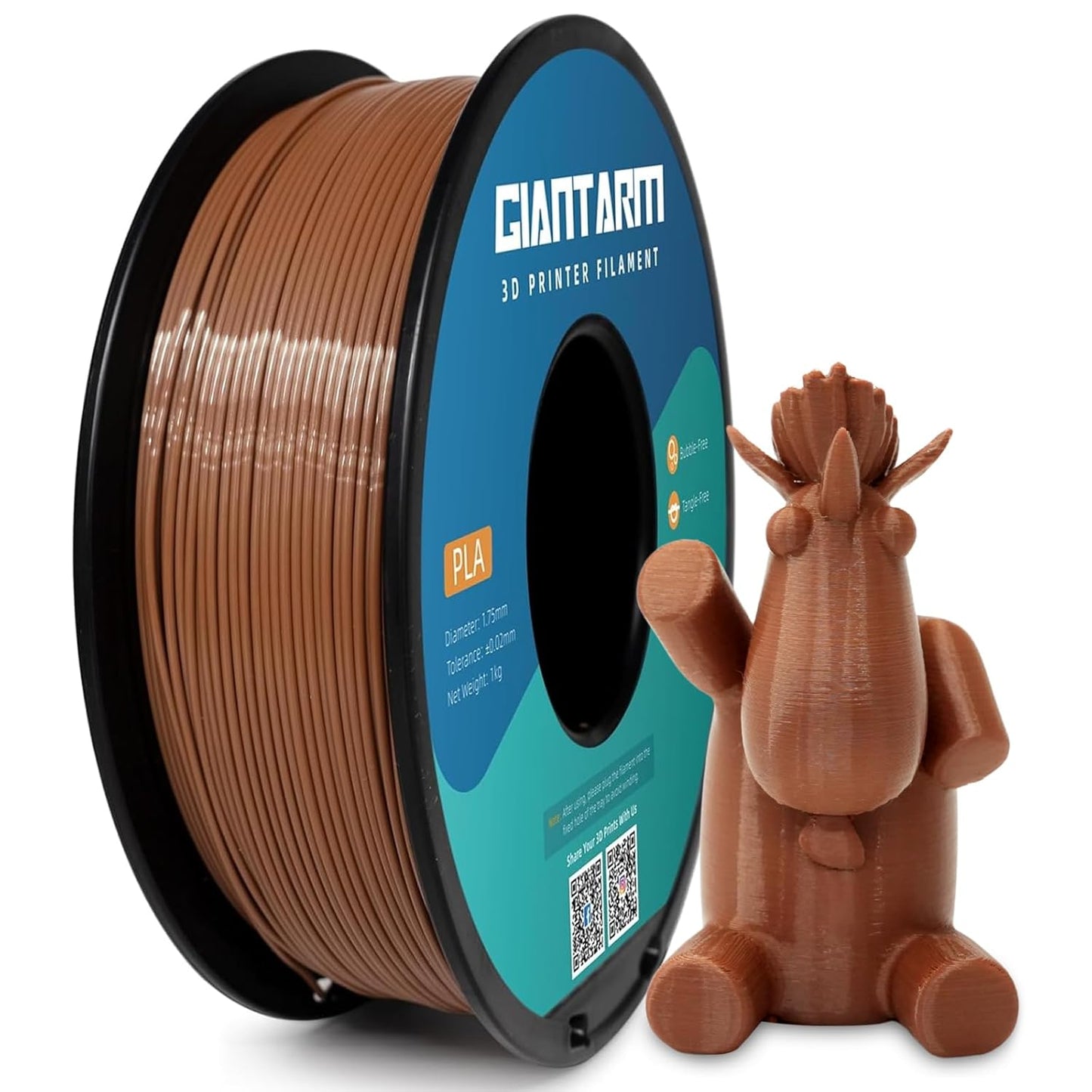 GIANTARM PLA Filament,Brown 3D Printer Filament 1Kg(2.2lbs) Spool,1.75mm Dimension Accuracy +/- 0.03mm,Fit Most FDM 3D Printers