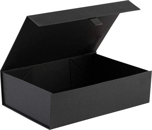 Hard Black Gift Box With Magnetic Closure Lid - 10.5"x7"x3" Pack Of 1 Ribbed Rectangle Favor Boxes For Wedding, Bridesmaid, Groomsman Proposal, Clothing