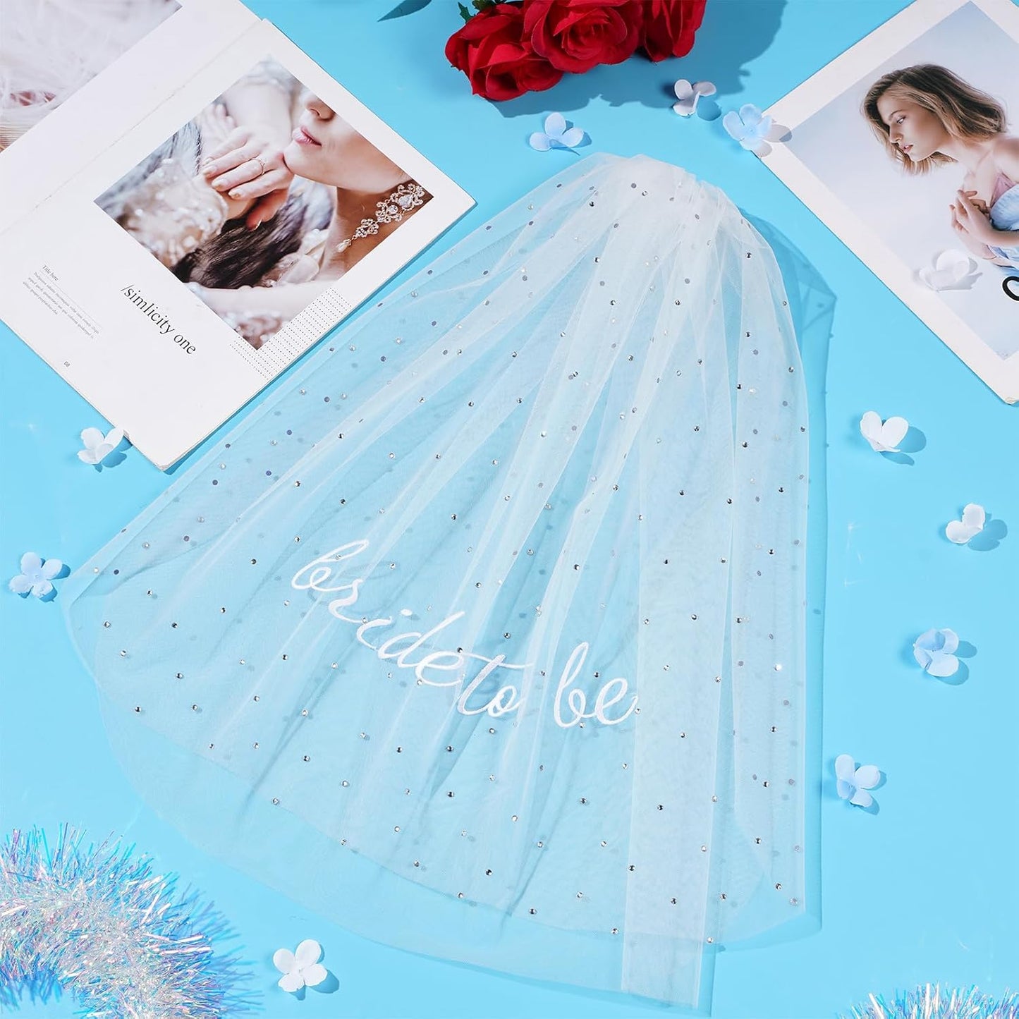 Bride To Be Veil Rhinestone Bachelorette Party Bridal Veil White Wedding Bride Veils Headband Decorations for Brides Gift Wedding Engagement Supplies