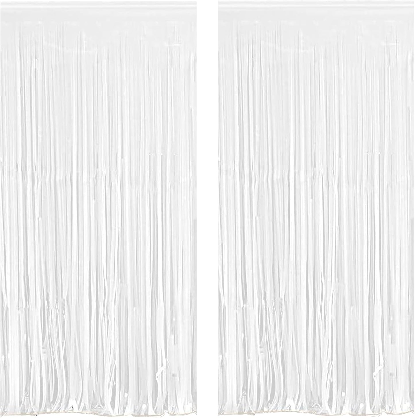 White Foil Fringe Curtain 3.3×8.3FT 2 Packs, Metallic Tinsel Curtains Party Streamers for Birthday Graduation Baby Shower Decoration (2pcs,3.3FT×8.3FT, White)