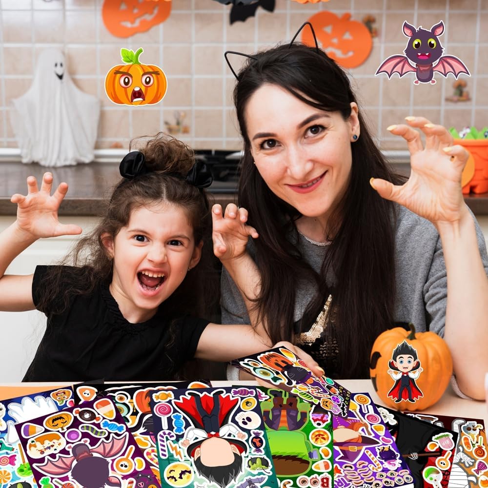 36 Sheets Halloween Stickers for Kids, Make Your Own Halloween Stickers, Halloween Party Games Stickers, Halloween Party Favors DIY Crafts Trick or Treat Party Supplies