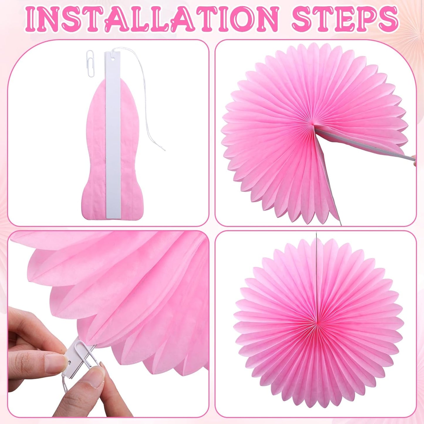 MotiMind 24 Pcs Hot Pink Paper Fans Pink Peach Party Decorations Classroom Decor Wall Background Ceiling Hanging Decoration for Birthday Wedding Baby Bridal Shower Engagement Party Decor