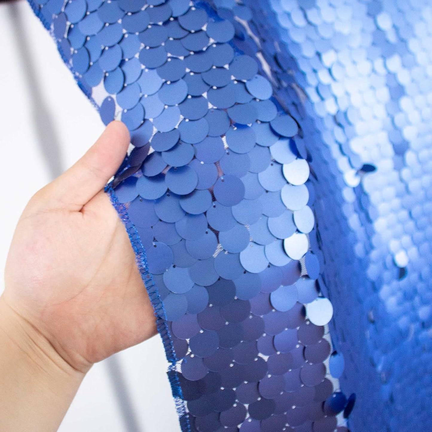 JYFLZQ Blue Payette Sequin Backdrop Curtains 4ft x 8ft 2 Panels Shimmer Wall Backdrop Big Sequin Background Thick Glitter Photo Booth Backdrops for Parties