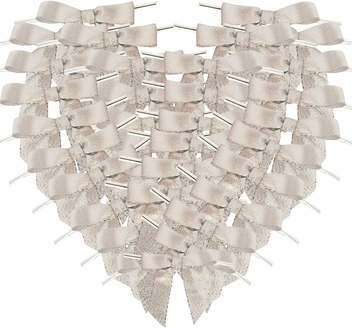 50pcs 2-1/2" Metallic Satin Silver Bows for Crafts Pretaied Christmas Bows with Twist Ties Hot Cut Tails for Christmas Decoration (Silver)