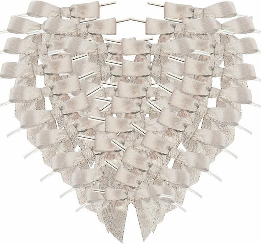 50pcs 2-1/2" Metallic Satin Silver Bows for Crafts Pretaied Christmas Bows with Twist Ties Hot Cut Tails for Christmas Decoration (Silver)