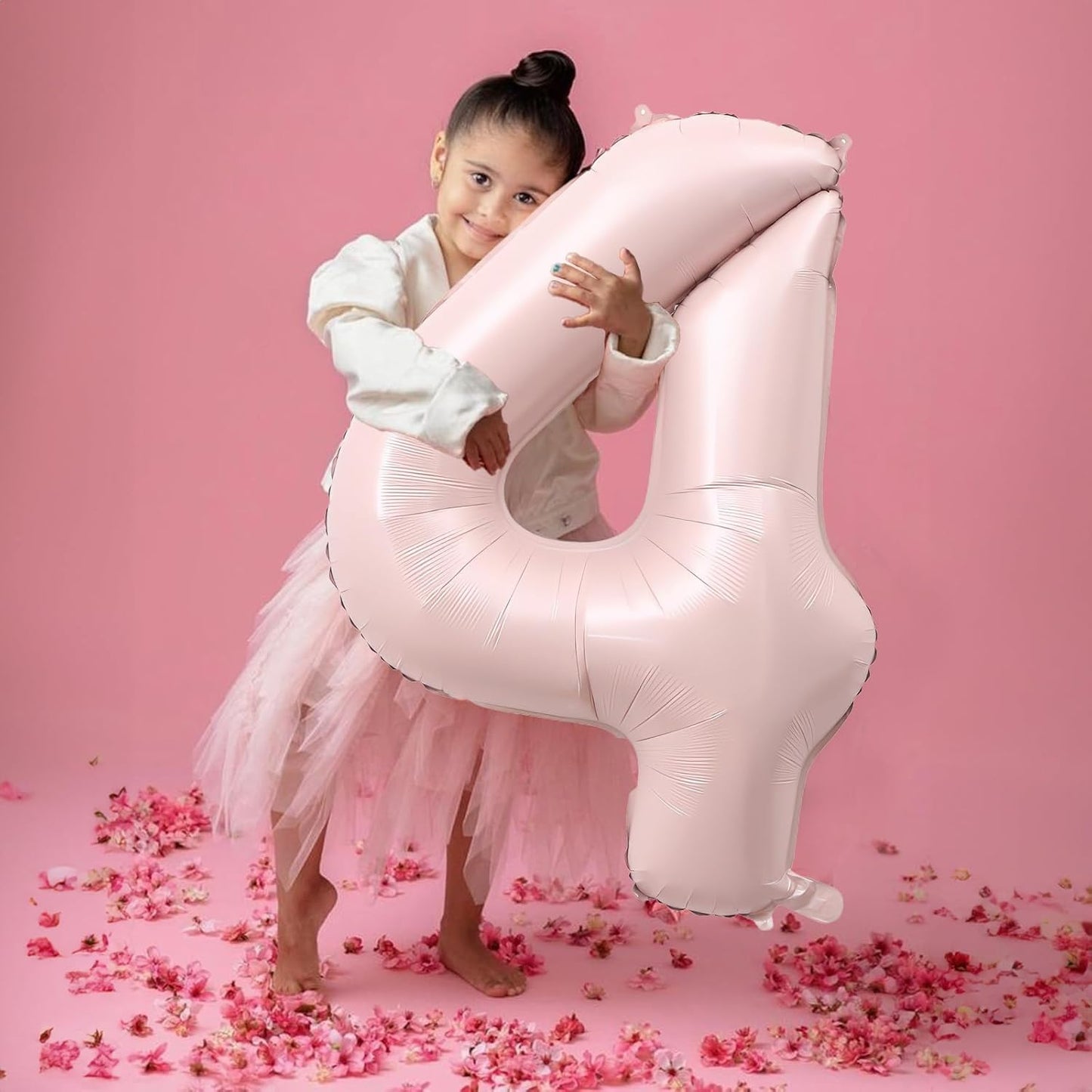 40 Inch Pastel Pink Number Balloon 4, Large Self Inflating Retro Dusty Pink Foil 4 Number Balloons 0-9, Digital 4 Helium Balloons Set for Girls 4th Birthday Boho Women Anniversary Party Decorations