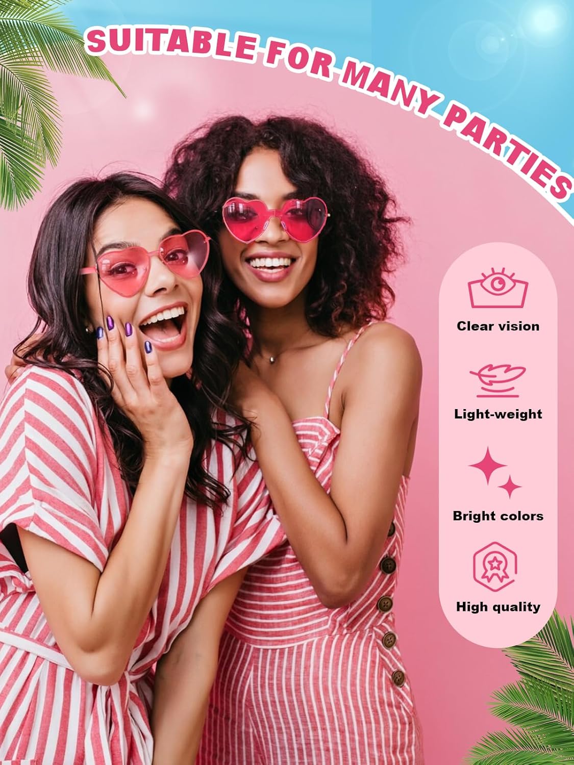 12 Pairs Heart Shaped Sunglasses for Women Kids Girls Colorful Glasses Fun Trendy Transparent Heart Sunglasses Party Favor (2 Pairs-Pink&Rose)