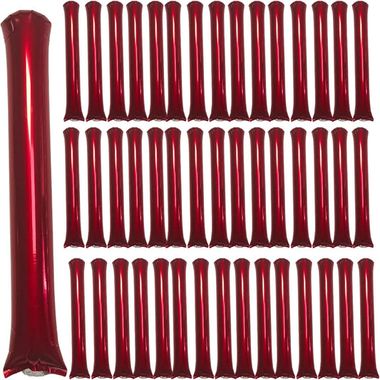 48pcs Round Head Boom Sticks Thunder Sticks Cheering Sticks Team Spirit Plastic Cheerleading Spirit Stick Clapper Inflatable Noise Maker Sports Supply (Metallic red)