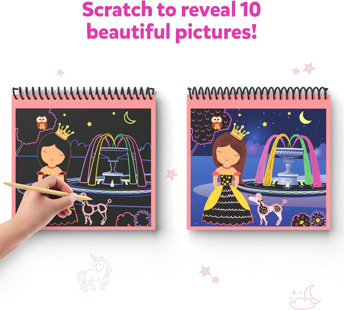 Skillmatics Scratch Art Book for Kids - Unicorns & Princesses, Craft Kits & Supplies, 30+ Scratch Stickers, Travel Toys, DIY Kit, Gifts for Girls & Boys Ages 3, 4, 5, 6, 7, 8