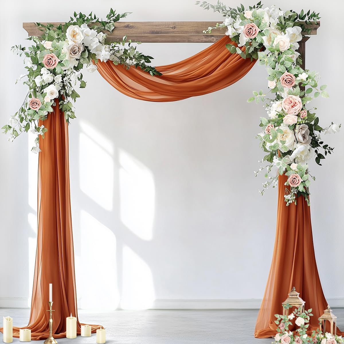 Socomi Wedding Arch Draping Fabric 3 Panels 29" x 19Ft Terracotta Sheer Chiffon Curtain Drapes 6 Yards for Wedding Ceremony Birthday Party Decoration