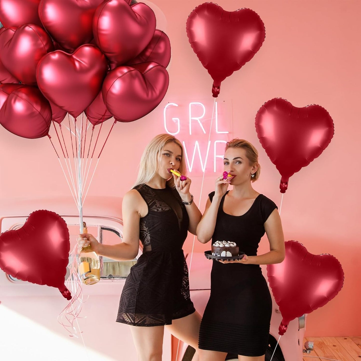 12 Pcs Heart Balloons, 18 inch Metallic Red Heart Shaped Balloons, Big Helium Balloon, Love Foil Balloon for Wedding Baby Shower Anniversary Backdrop Valentine Party Decoration