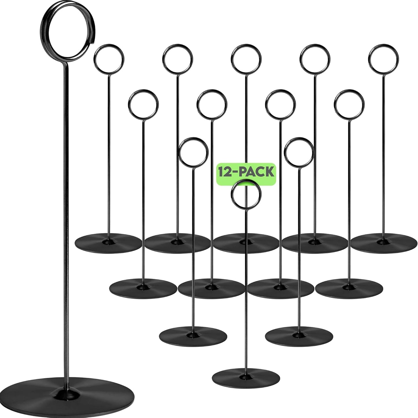 Gray Bunny Metal Table Number Holders, 12 Pack, 8 in Tall, Black, Card Holders Tabletop Table Number Stands, Wire Clip for Restaurants Recipe Place Card Signs, Weddings, Banquets, Pictures