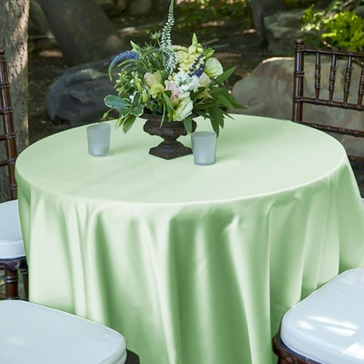 fani 12 Pack 120 Inch Sage Green Satin Tablecloth - Silky Round Tablecloth Overlay Smooth Fabric Table Cover, Bright Table Decoration for Wedding Party Banquet Events Restaurant Kitchen Dining
