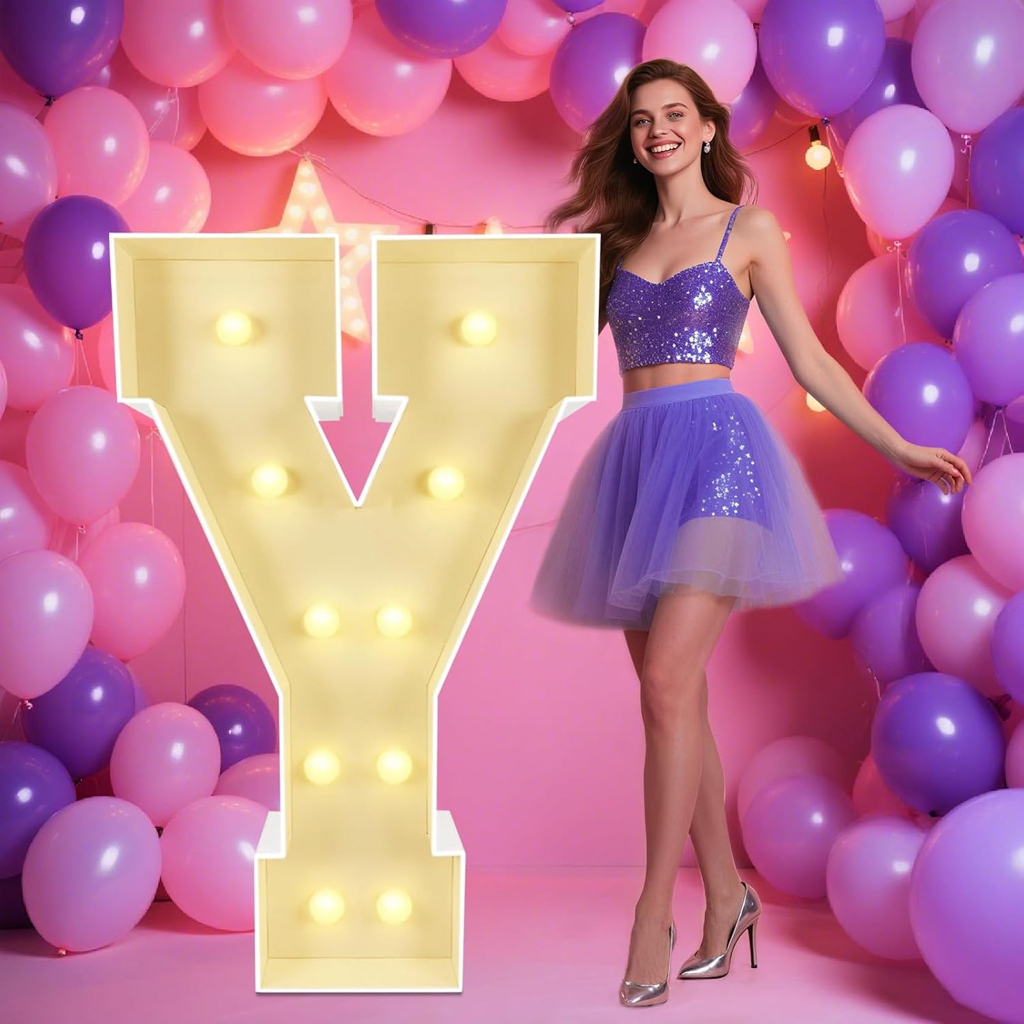 Marquee Light Up Letters: 4FT Large Decorative Signs for Party Decorations Baby Shower Birthday Wedding Engagement Anniversary, 4 Feet Tall Pre-Cut DIY Foamboard Letter Y - Easy to Assemble