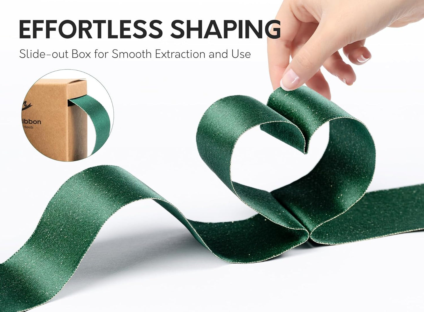 Christmas Ribbon Wired Green Satin Ribbons 1-1/2 Inch Double-Faced Gold Glitter for Tree Decoration, Wreath, Gift Wrapping, Home Decor 10 Yards