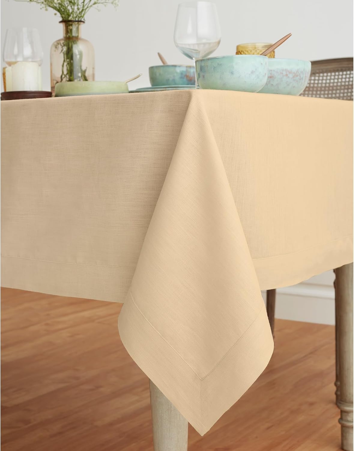 Solino Home Beige Linen Tablecloth 60 x 90 Inch - 100% Pure Linen Table Cloth for Rectangle Tables - Fete, Machine Washable Tablecloth for Fall, Autumn, Thanksgiving, Christmas