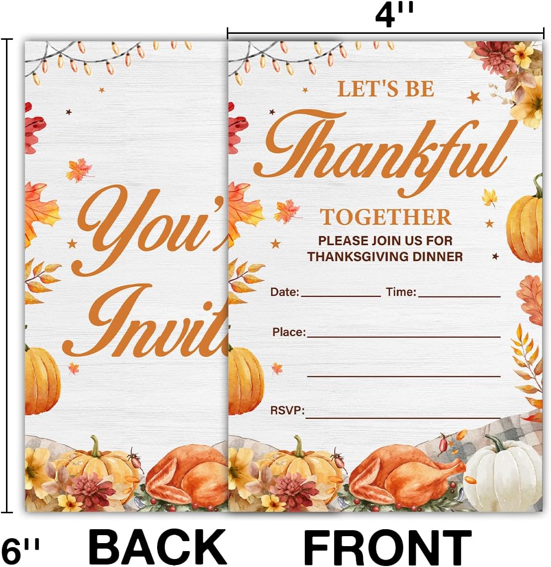 Thanksgiving Party Invitations, Fall Pumpkins Friendsgiving Thanksgiving Dinner Party Fill in Invites Cards With Envelopes (20 Count) Double Sided Design, Let's be Thankful Together