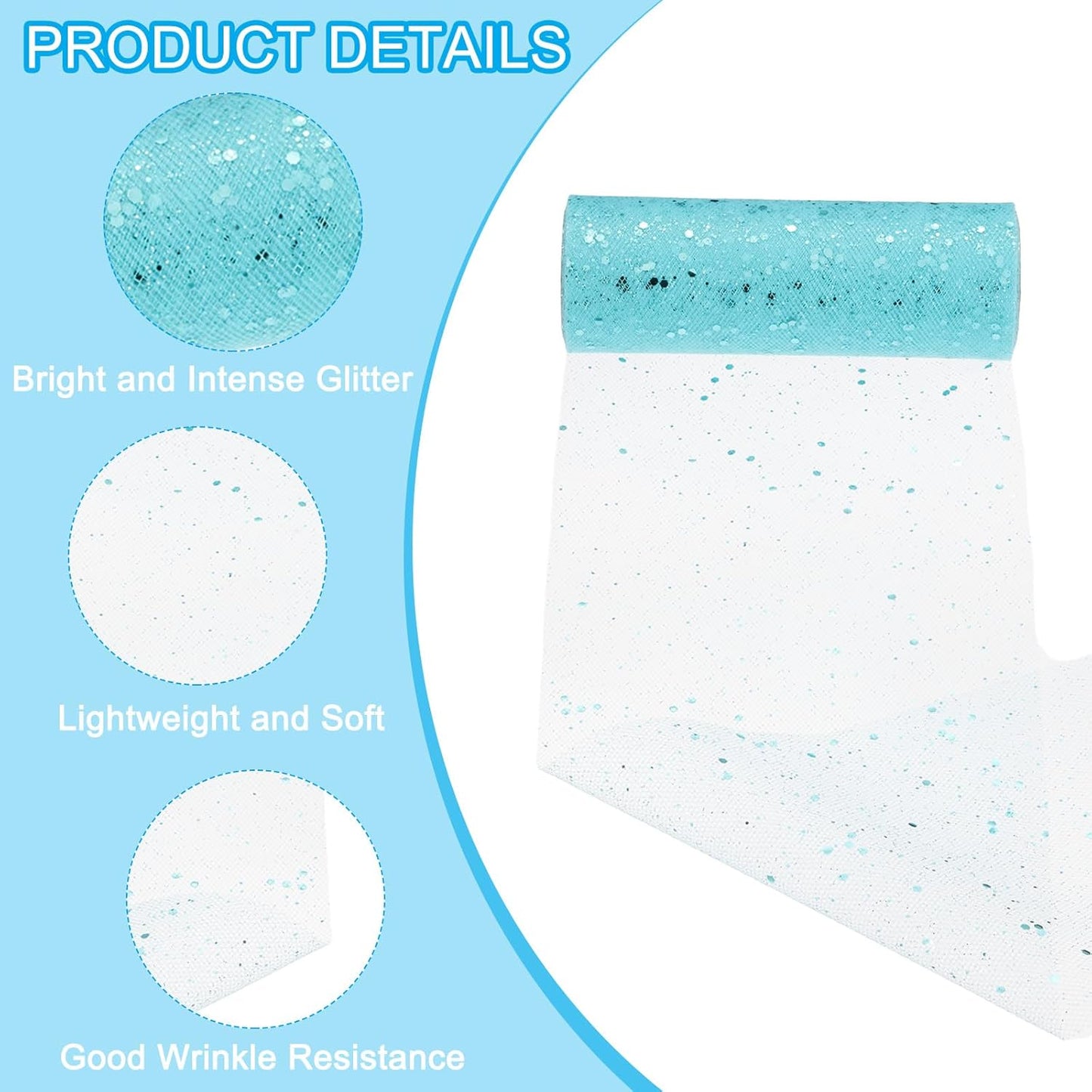 PATIKIL Tulle Fabric Rolls, 6 Inch by 10 Yards Fabric Spool Tulle Sparkling Ribbon Netting Sequin for DIY Tutu Skirts Crafts Wedding Party Decorations, Teal Blue