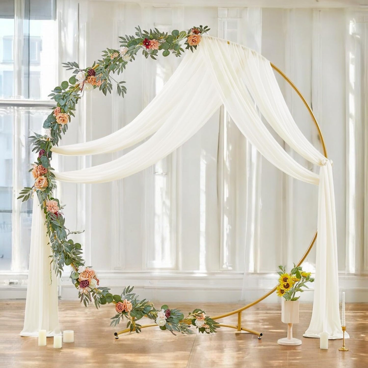 MDS Halloween Chiffon Draping Fabric - 2 Panel, 30" Wide x 20ft Long - Sheer Spooky Arbor & Canopy Drapery for Haunted House Backdrops, Party Ceilings, DIY Costumes & Themed Events - Ivory