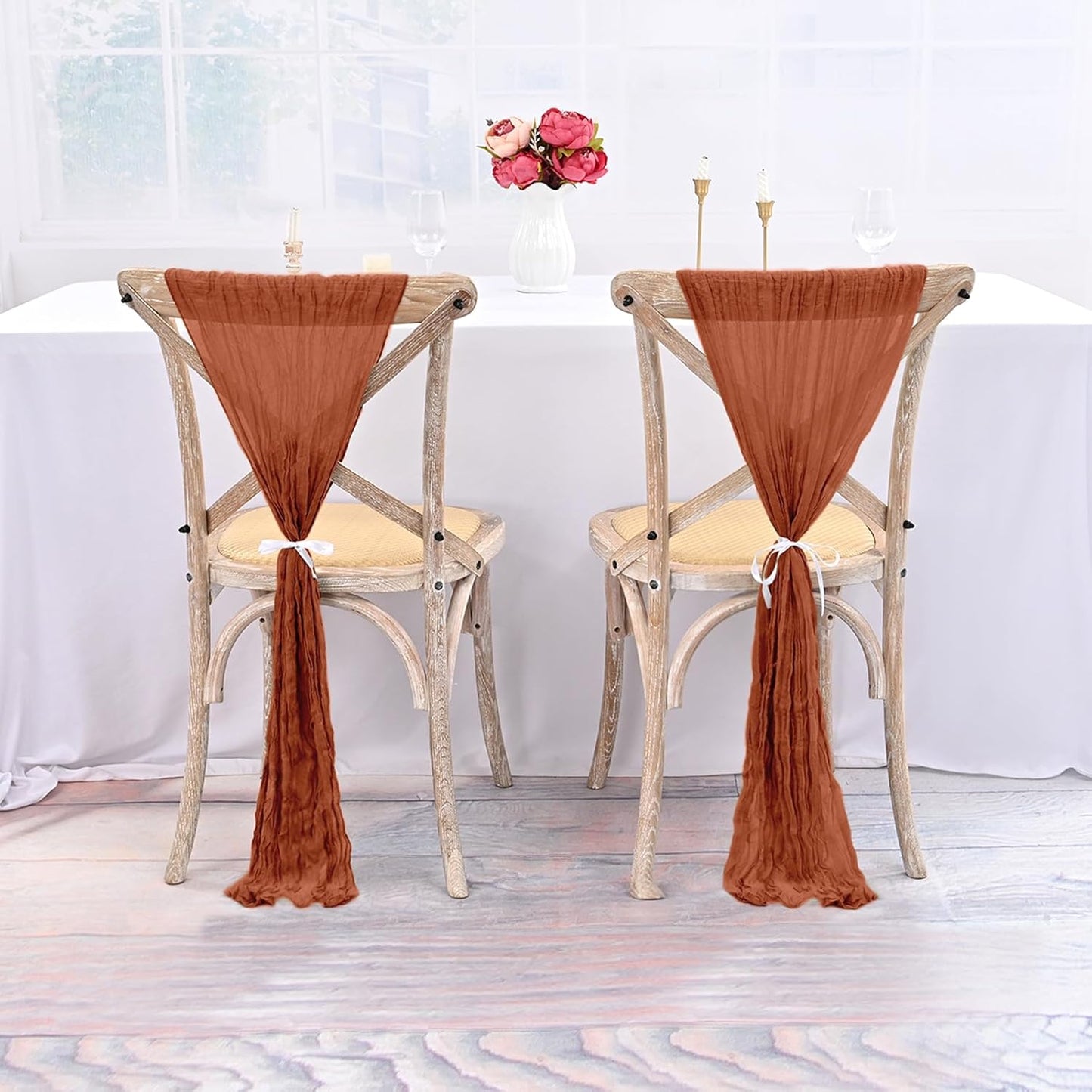 50 Pcs Cheesecloth Aisle Decorations Sashes - Universal Chair Covers for Wedding Reception Party Hotel Event (Terracotta)