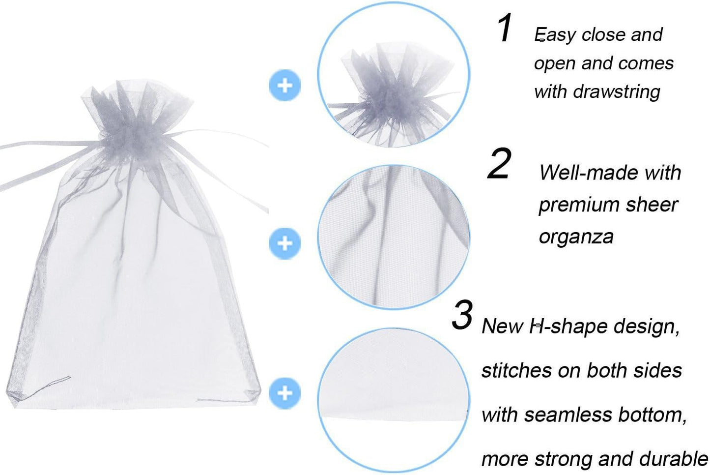 Wudygirl 100pcs Sheer Grey Organza Bags 5 x 7 Inch with Drawstring Transparent Jewelry Pouches Party Wedding Holidays Favor Seashell Candy Favor Bags(Grey 5x7'')
