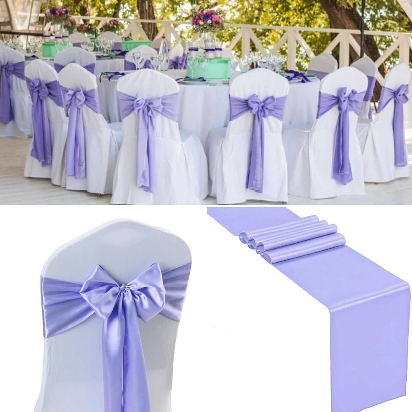 100 PCS Satin Chair Sashes Decorative Bow Chair Sashes Ties Back Ribbon Bows Chair Cover Band for Wedding Birthday Party Ceremony Reception Events Banquet Home Kitchen Decor(7 x108inch,Light Purple)