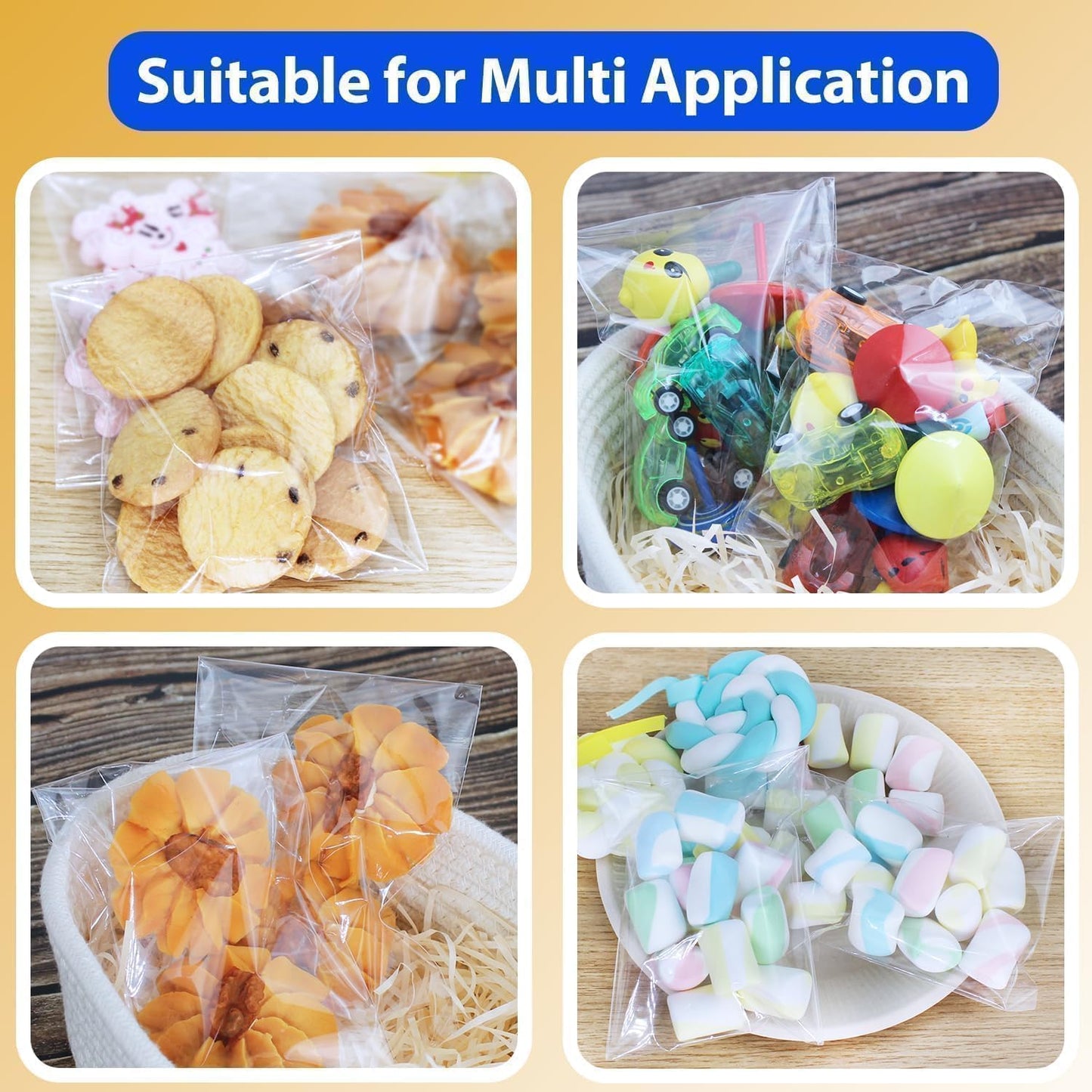 PigPotParty 3"x5" Cellophane Cookie Bags Self Sealing, 200 Pcs Clear Plastic Treat Individual Cookie Bags with seal, Perfect for Goodies, Party Favors, Snacks, Gift Wrapping